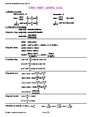 Công thức lượng giác Lớp 10